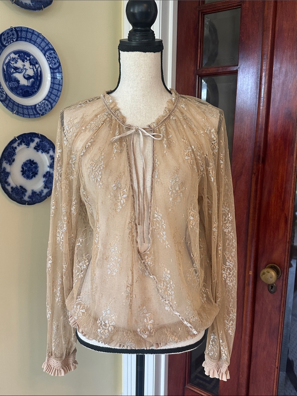 Lane Bryant | Metallic Floral Sheer Lace Blouse, Size 18/20